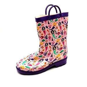 T&W Girls Mermaid Party Rain Boots Purple Pink Rubber Pull On Round‎ Toe 13 NEW